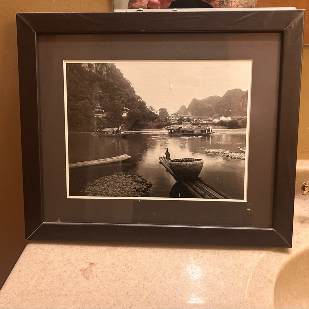 Framed Black and White Landscape Photograph